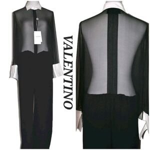 NWT Valentino Spa Sheer Black and White Jumpsuit Womens Size US 8 / EU 40